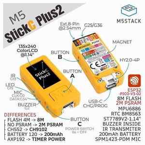 M5stack StickC Plus2 ESP32 IoT Kit di programmazione grafica della scheda di sviluppo con IO (Input/Output). - Product Image 3