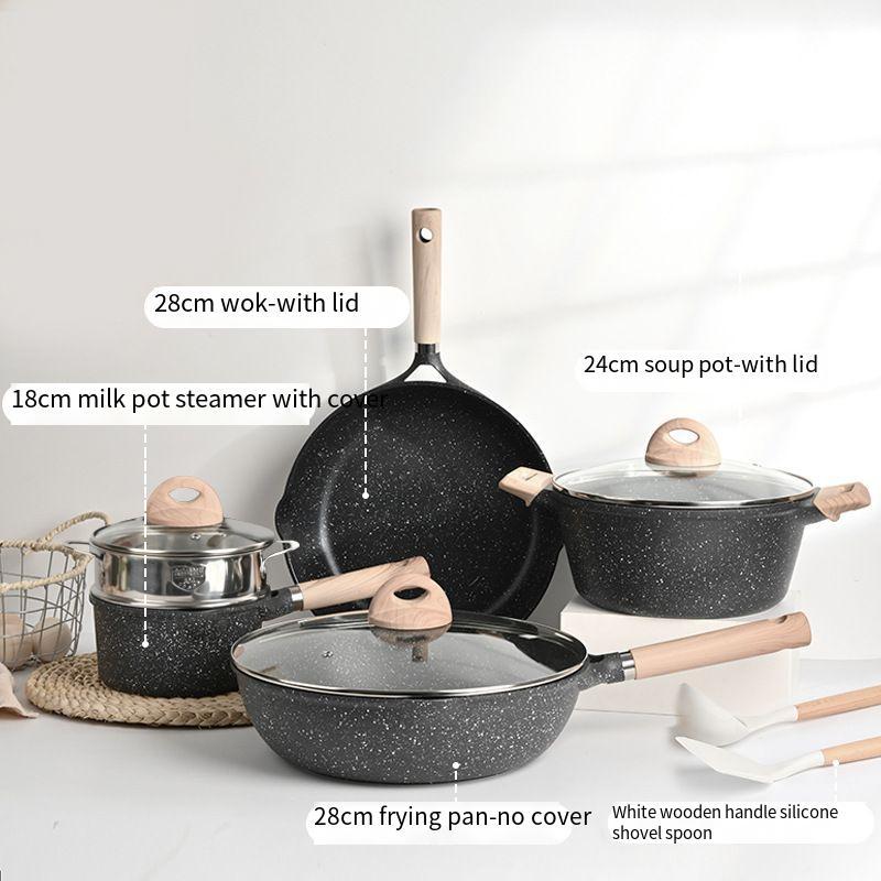Medical stone black set of 4 (frying pan+milk pan)