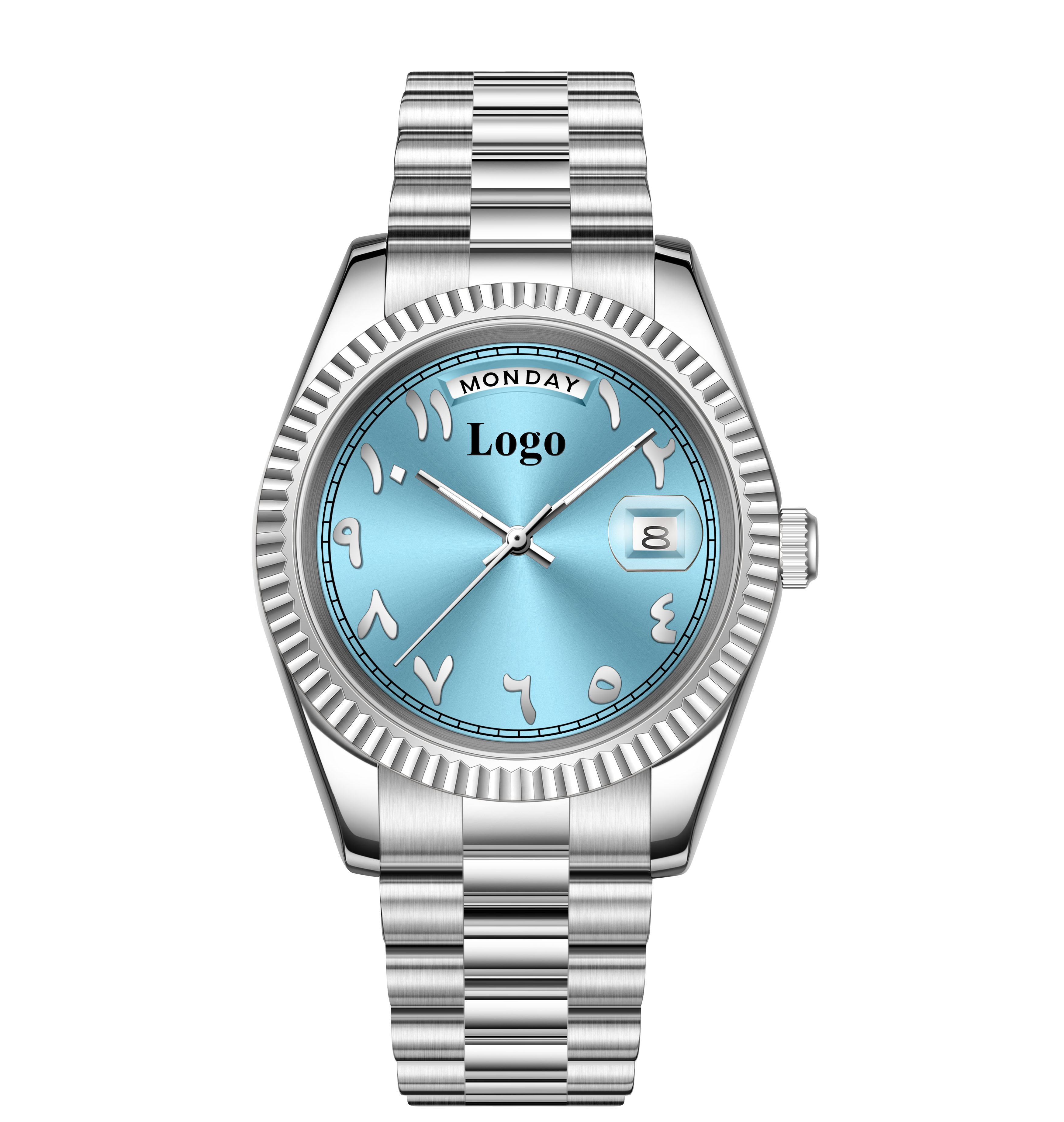 silver blue dial
