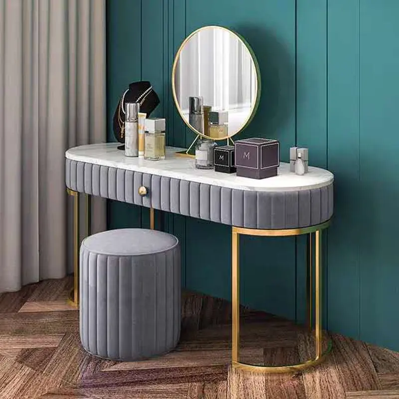 Mesa moderna de penteadeira, mármore, aço inoxidável, pernas, mesa com espelho e fogão para quarto, venda imperdível