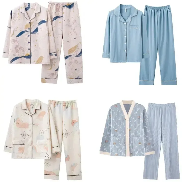 Casal Combinando Pijamas Primavera Outono namorados pijamas Mangas Compridas Calças elásticas Casais Meninas cônjuge Pijama XL