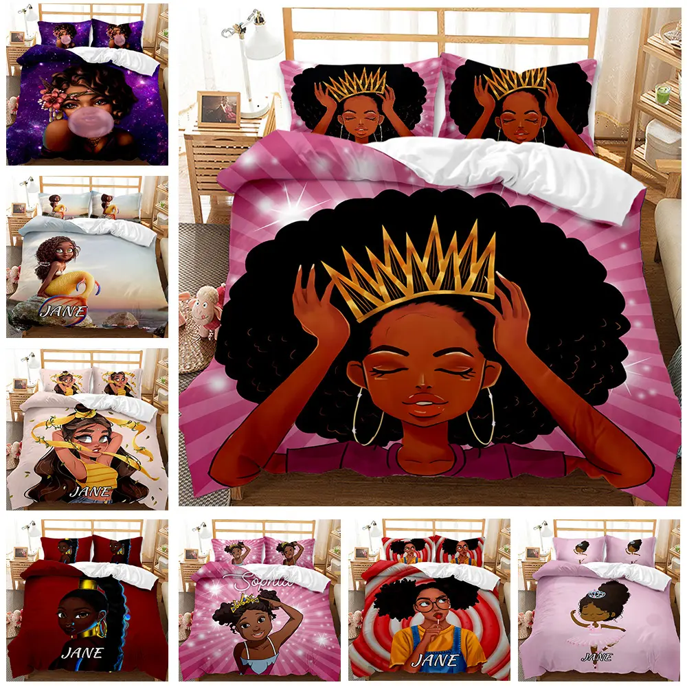 Offre Spéciale afro-Américain Fille Femmes 3d imprimé ensembles de Literie housse de couette ensemble de literie 3pcs matériel 100% Polyester