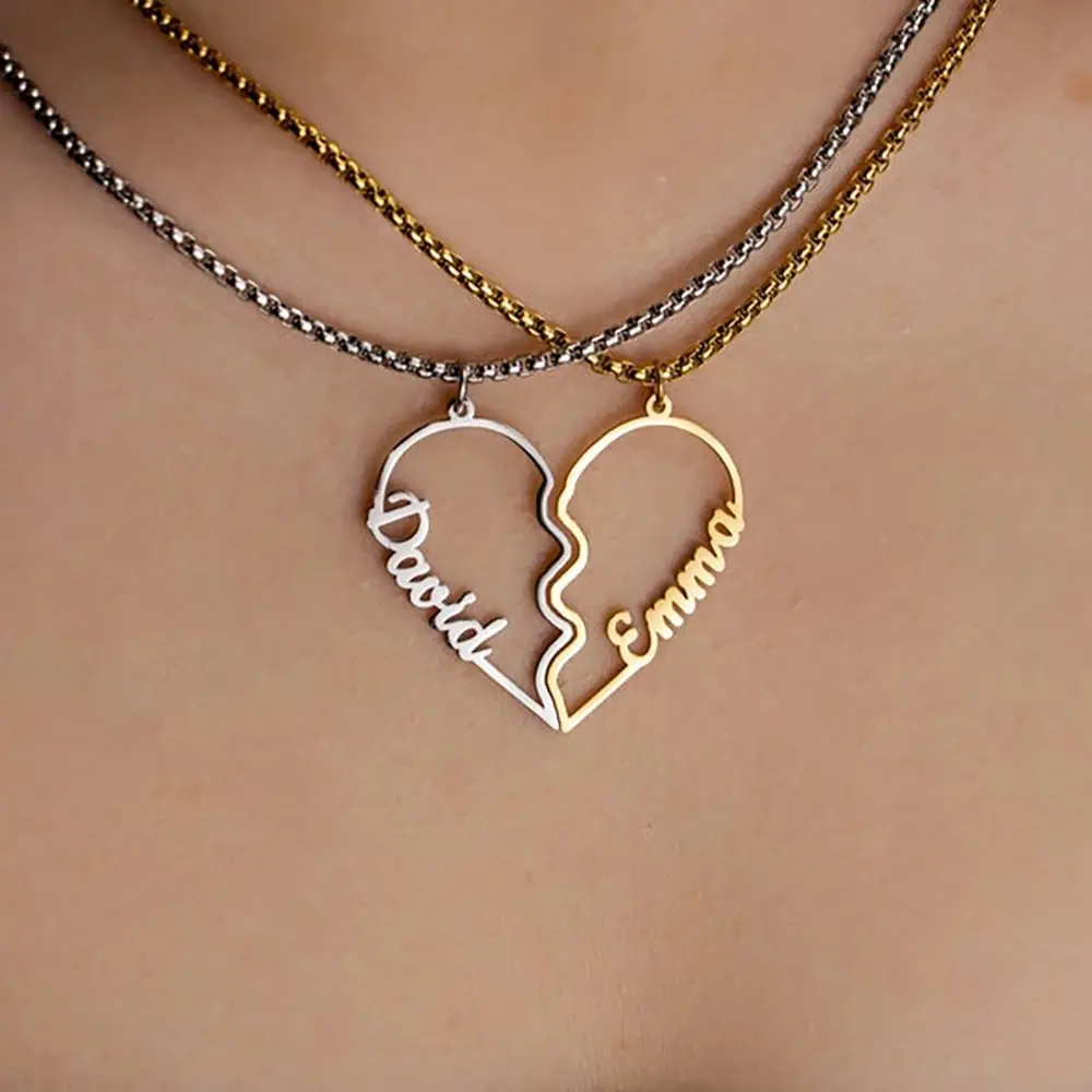 Europäischer Edelstahl Benutzer definierte Brief kette Persönlichkeit einfach Unseix Liebe Herz Englisch Name Halskette für Paar Freunde