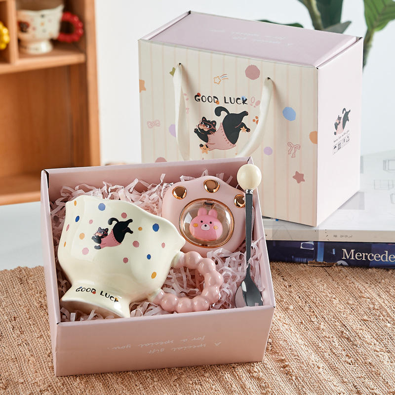 Pink Cat Mug + Spoon + Hand Warmer