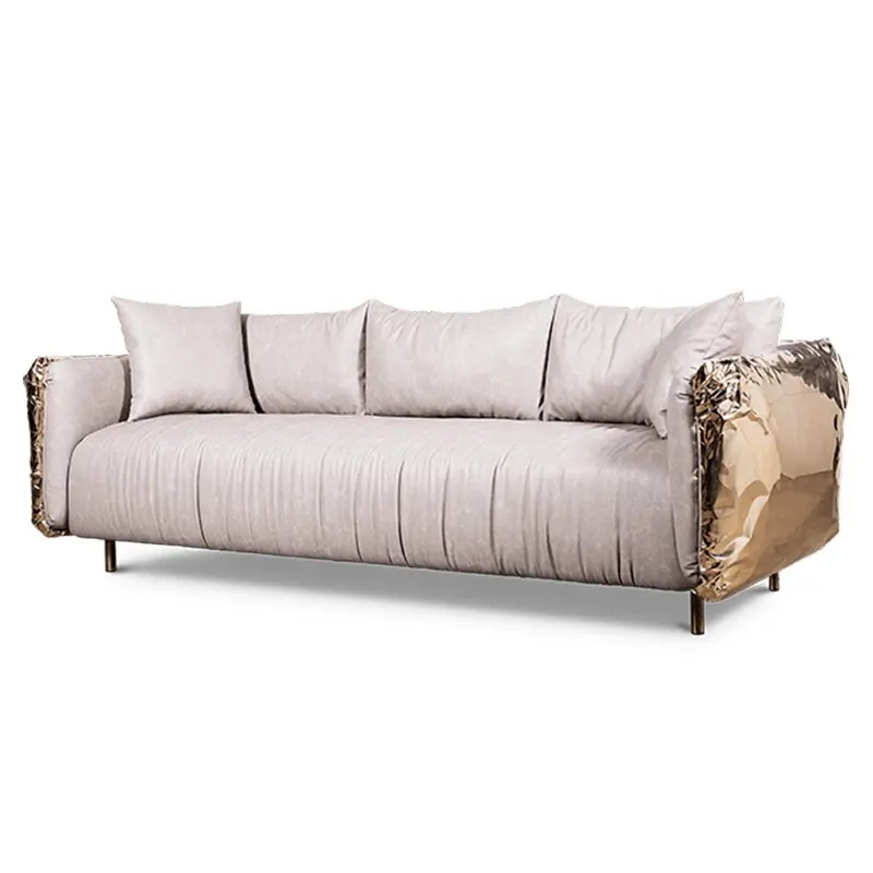 Luxe Leer Gestoffeerd Handmatig Gehamerd Messing Imperfectio Sofa Sets Fauteuil Villa High-End Custom Meubelen