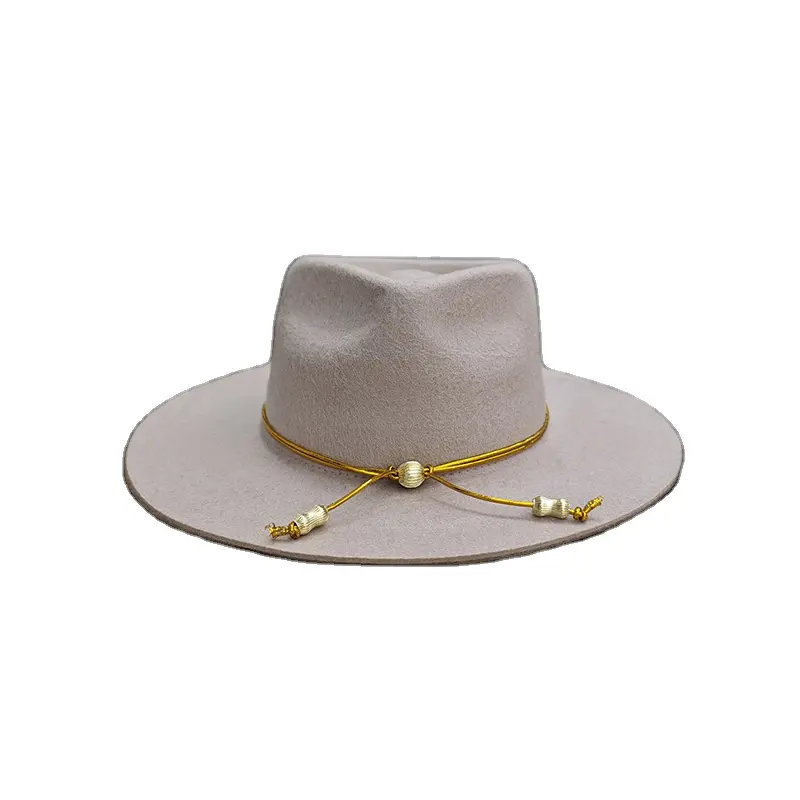 Nouveau Design 100% laine tissu pour chapeau fil d'or arachide décoration Cowboy chapeaux Fedora chapeaux