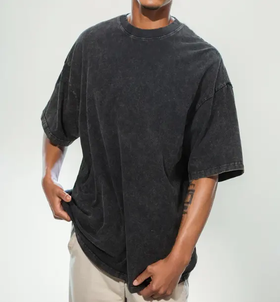 Kaus katun 260GSM kaus bahu kelas berat kaus bahu populer asam kustom cuci antik kaus pria ukuran besar
