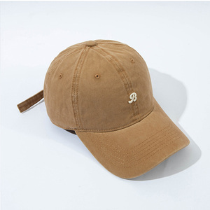 B Logo harf desen yıkanmış pamuk yapılandırılmamış 6 panelli spor beyzbol şapkası stokta yapılandırılmamış kapak - Product Image 5