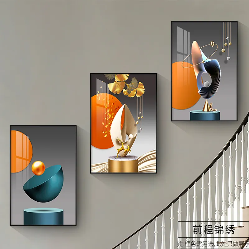 POLA 3 PCS Luxo Ouro Lona Poster Modern Wall Art Abstrato Still Life Cristal Porcelana Pintura Sala Home Decor