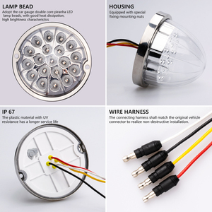 19 לדים תאורת משאית LED כפולה מהפכה אבטיח עם כוס רפלקטור וטבעת נעילה
