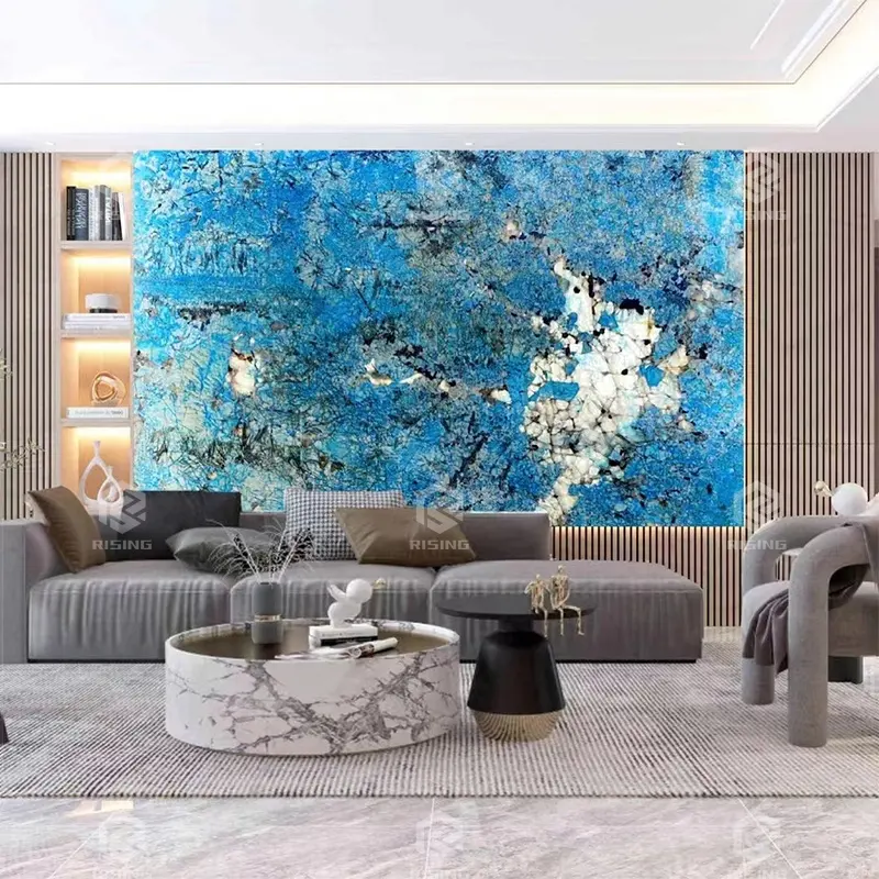 Lastra di pannello di rivestimento della parete dello strato di marmo traslucido retroilluminato di pietra blu decorativa di lusso