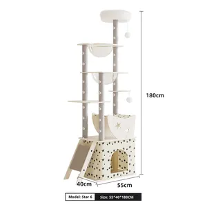 Großer Luxus-mehr schicht iger hölzerner Kratz baum Integrierter Kratzpfosten-Klettergerüst ständer für kleine Räume Luxus-Holz katzen haus - Product Image 6