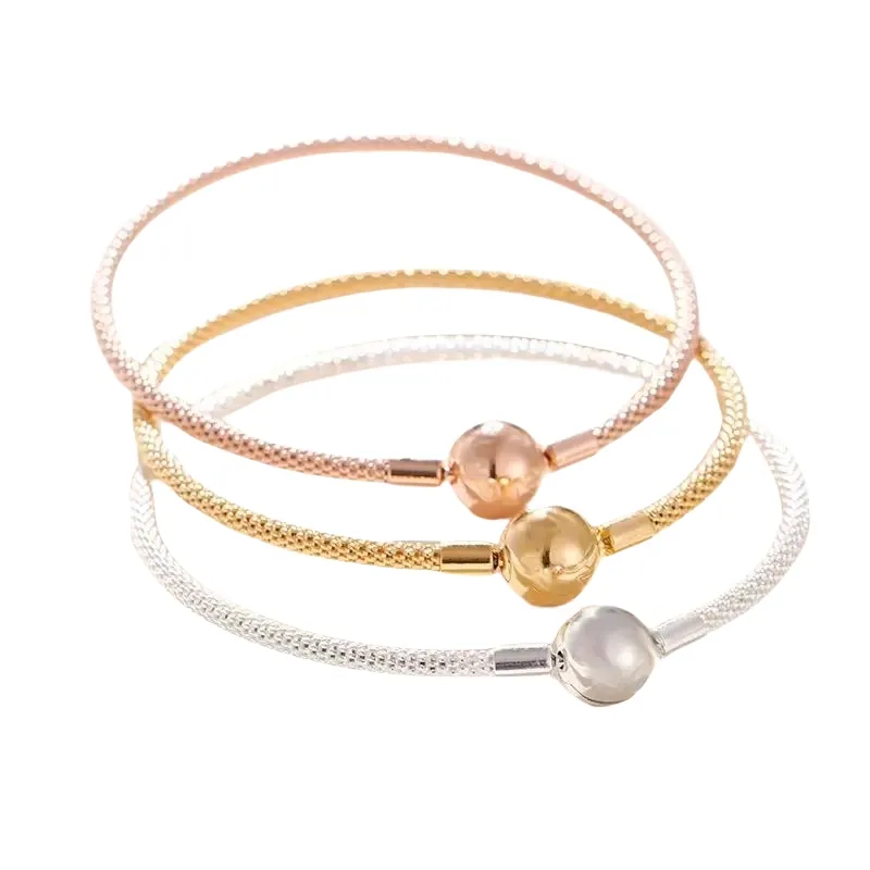 Plata de Ley 925, estrellas brillantes, malla de alambre de oro rosa, pulsera trenzada, accesorios, joyería DIY para mujer