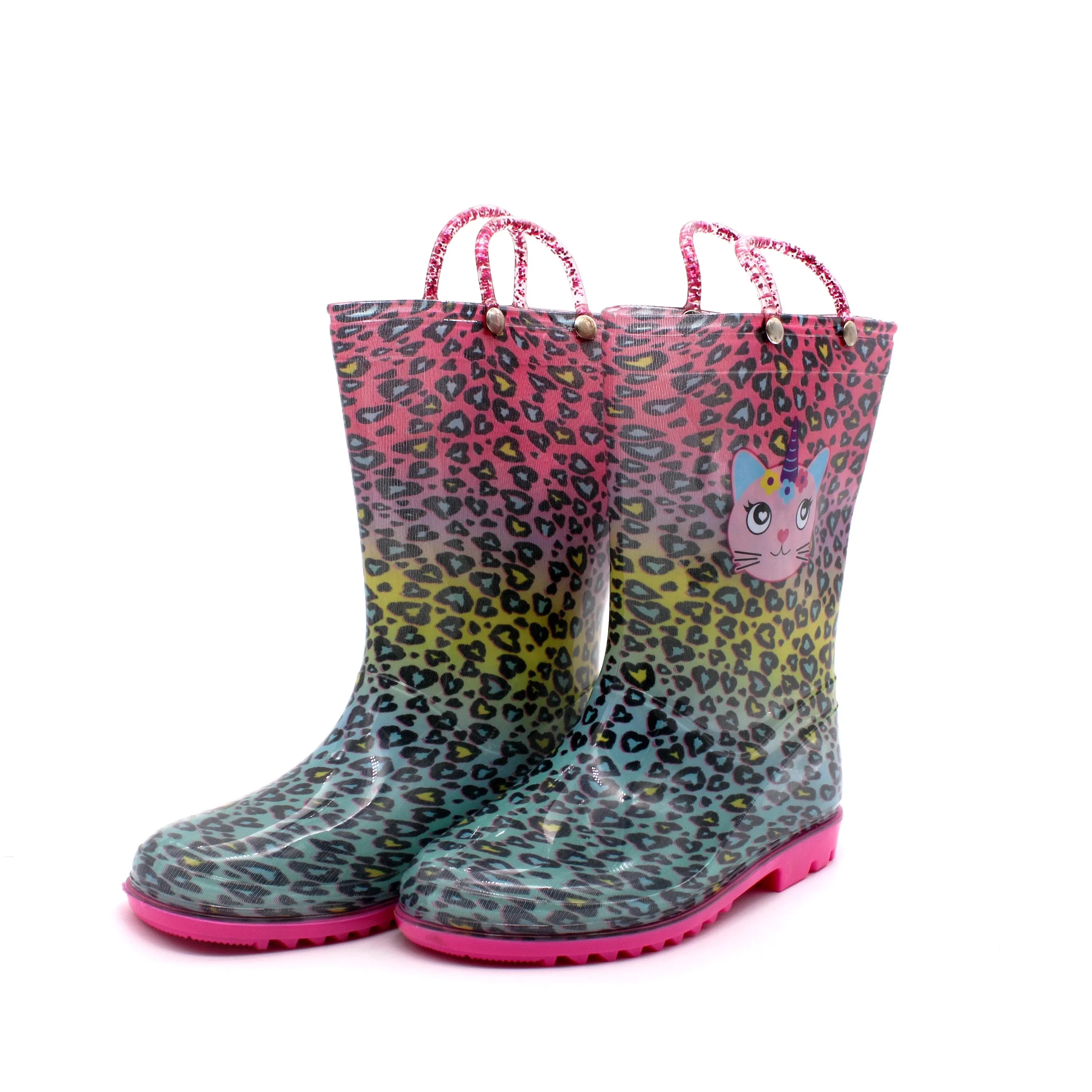 Botas de chuva para crianças em pvc, botas infantis personalizadas de cartoon com estampas de leopardo e meninas, botas de chuva à prova d'água