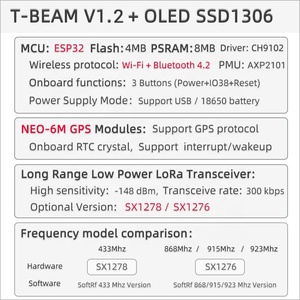 LILYGO T-Beam V1.2 LoRa <strong>ESP32</strong> 433/868/915/923Mhz Module <strong>Wireless</strong> GPS NEO-6M Development Board With 0.96 Inch OLED SSD1306