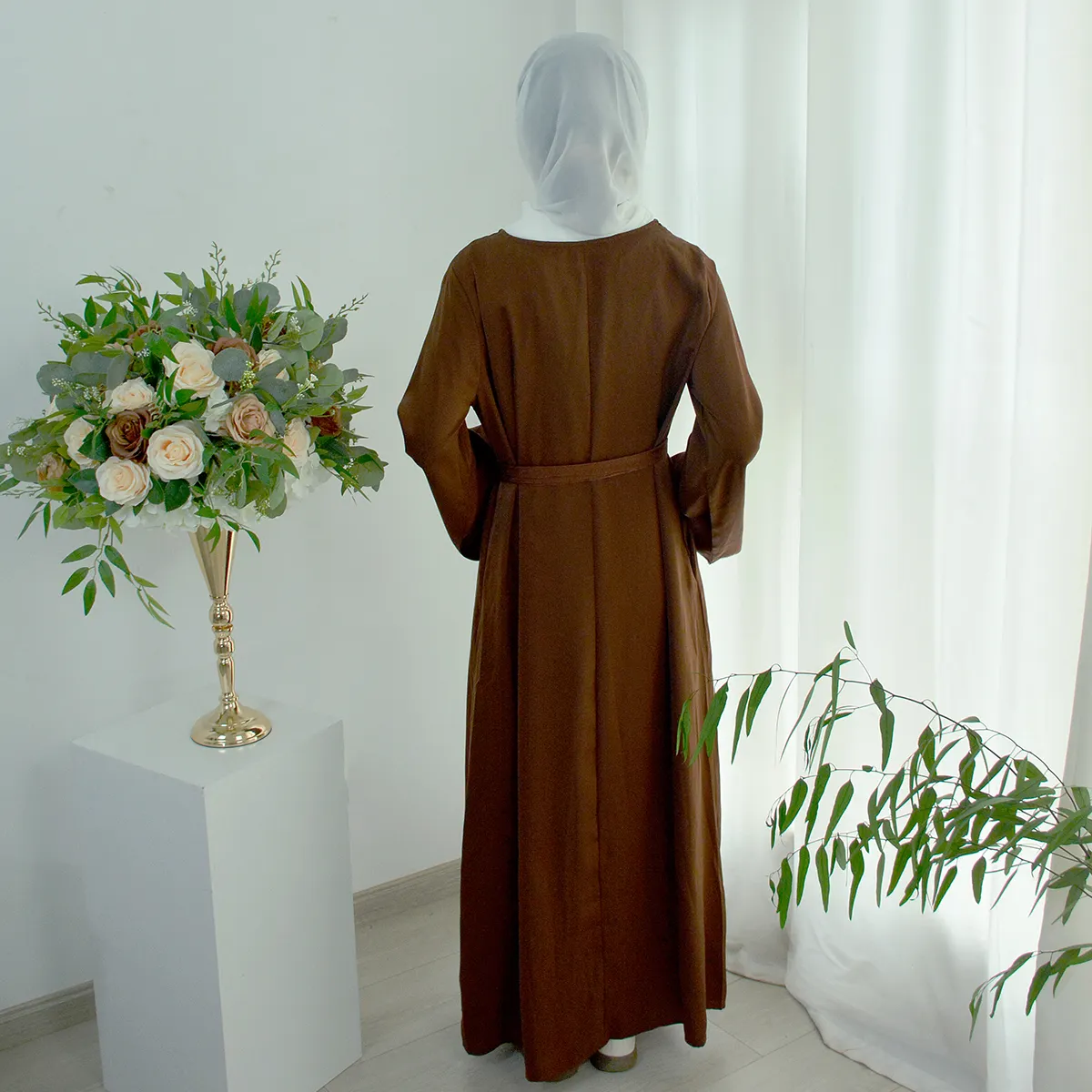 Baju hamil panjang untuk wanita, pakaian doa wisuda pernikahan perempuan Muslim putih