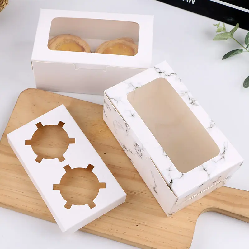 Réutilisable cupcake blanc oeuf tarte emballage boîte pour 2 pack avec couvercle transparent
