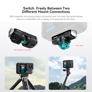 AMGISNメタルクイックリリースマウントGoProHero 13ブラッククイックリリースマウントベース2プロング & 1/4 "スレッドインターフェイス - Product Image 3