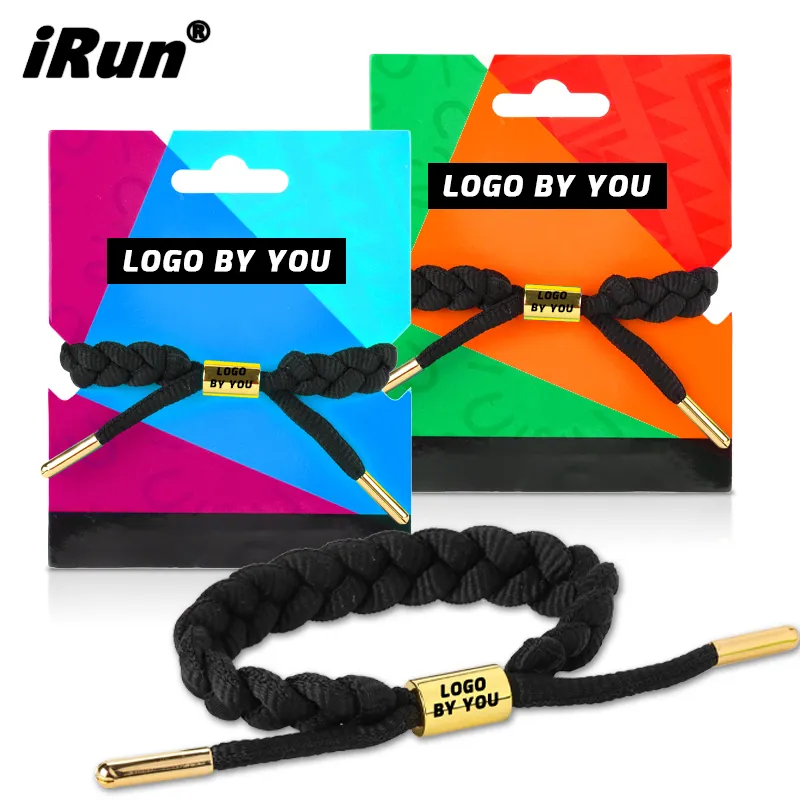 Irun pulseira de corda trançada, lembranças de competição logotipo personalizado bracelete de cadarço tecido ajustável