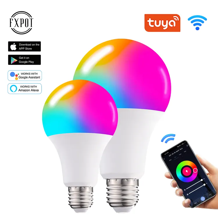 Fxpot Smart Led Light risparmio energetico E27 E26 B22 RGB Dimming WiFi Control Smart LED lampadina con Alexa Google