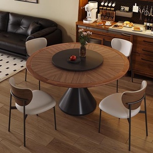 Bàn xoay bàn ăn hiện đại cao cấp Pháp Retro nhà cảm thấy gỗ Inlay gỗ kết cấu hiện đại đá bàn ăn - Product Image 3