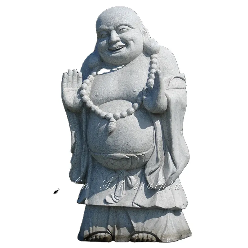Patung Buddha tertawa batu marmer alami, patung Buddha duduk