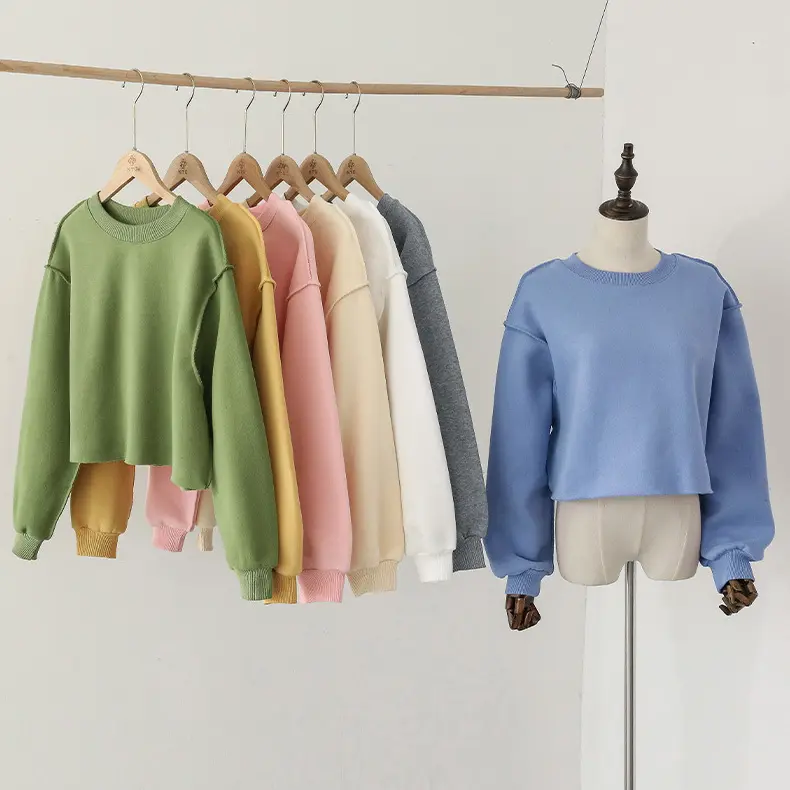 Wholesale Long Sleeve Women Top Blank Sweatshirts Oversized Customized Pullover Custom Logo Crop Tops Hoodies