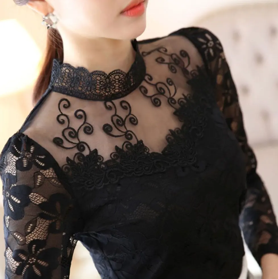 Latest ladies shirts fashion tops Korean long sleeve women lace blouse