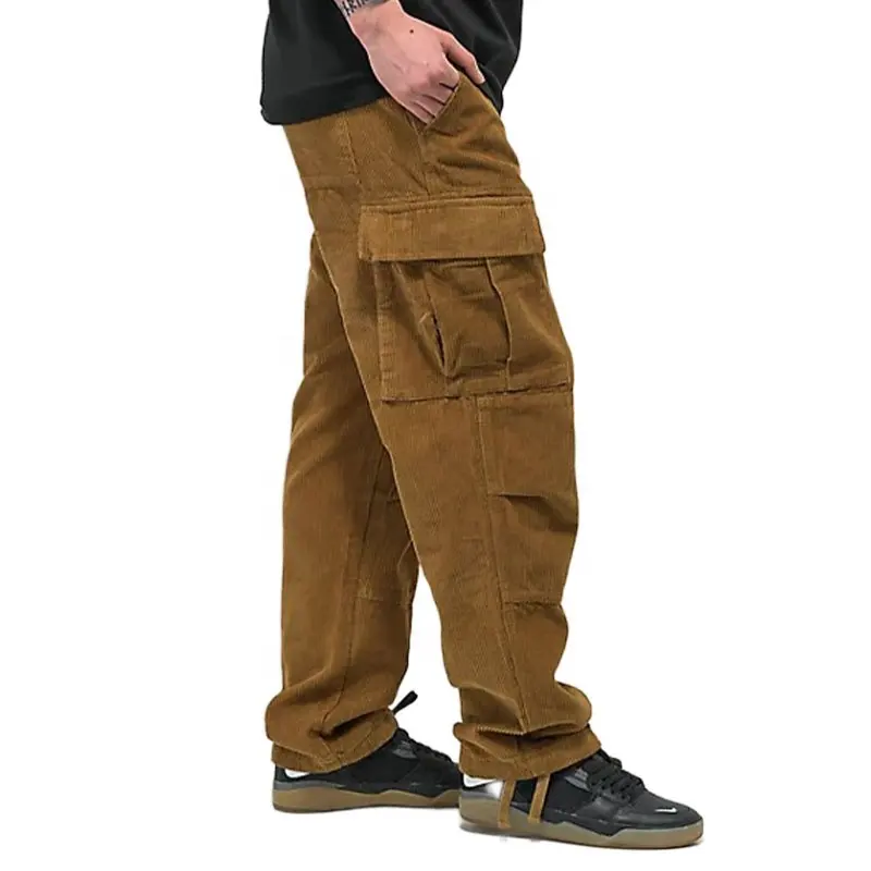 Pantalones Cargo de PANA con bolsillos personalizados para hombre, cinturón elástico de algodón 100%, OEM