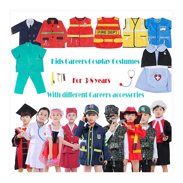 Costumes de carrière d'halloween pour enfants, uniforme de soldat d'infirmière de Police d'astronaute avec accessoires