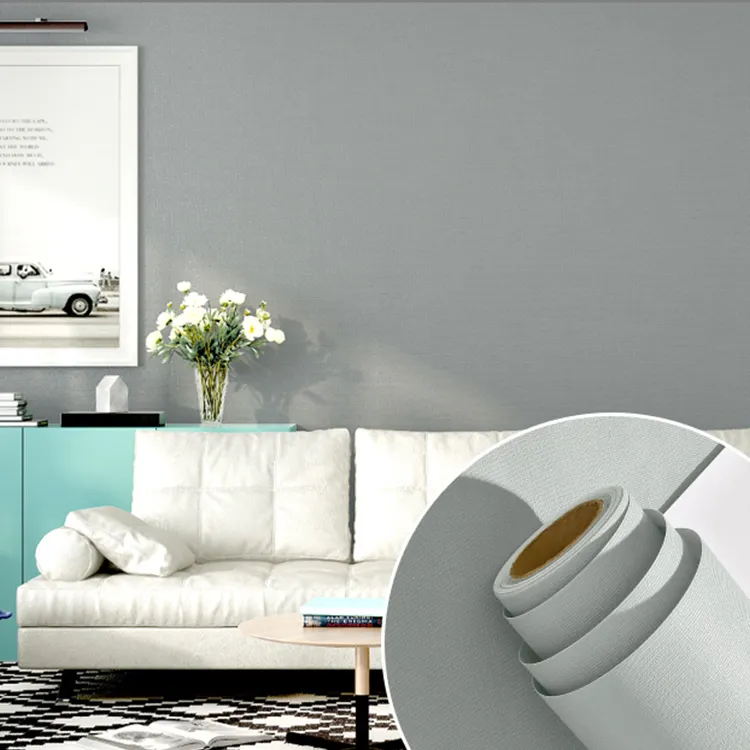 Papel de pared autoadhesivo para decoración del hogar, pegatina de vinilo texturizado de Color sólido 3D, Color gris liso, papel tapiz