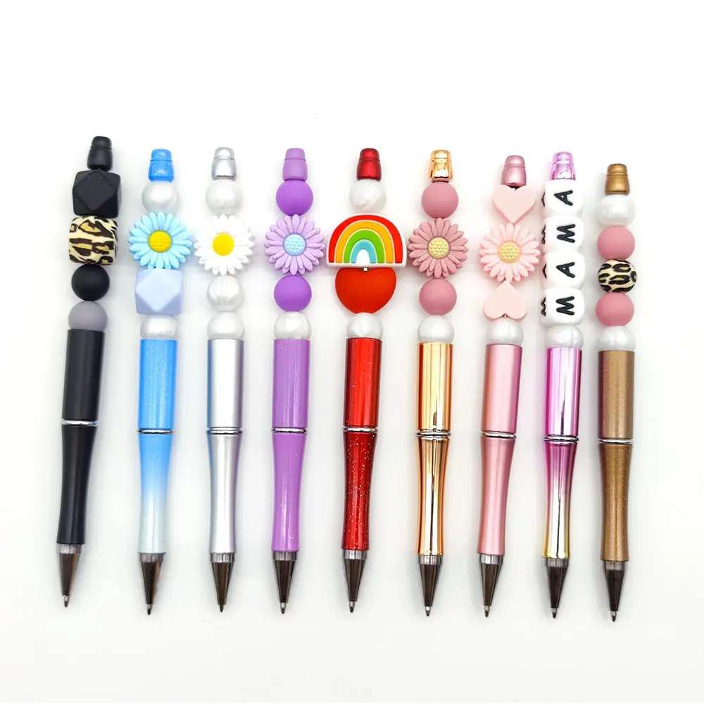 Penjualan laris pena pulpen manik-manik kreatif pulpen tinta Logo kustom pena perlengkapan sekolah pena plastik