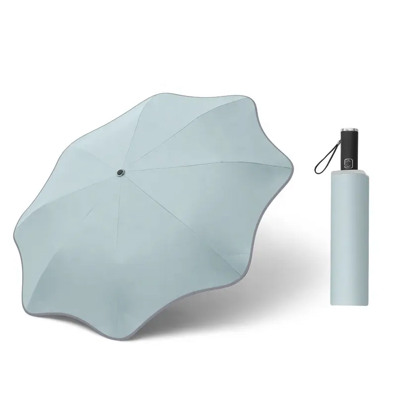 زاوية إبداعية ثلاثية الطيات من الفينيل التفاف حافة أوتوماتيكية مظلة شحن مجاني للمطر