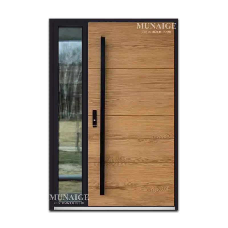 Алюминиевые стеклянные входные двери безопасности для домов с деревянным зерном нового дизайна