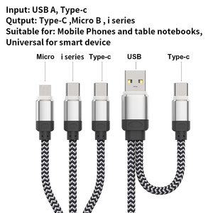 工厂新设计5合1 usb电缆制造商1.2m 2A双USB A USB C公到C型微型B快速充电电缆 - Product Image 6