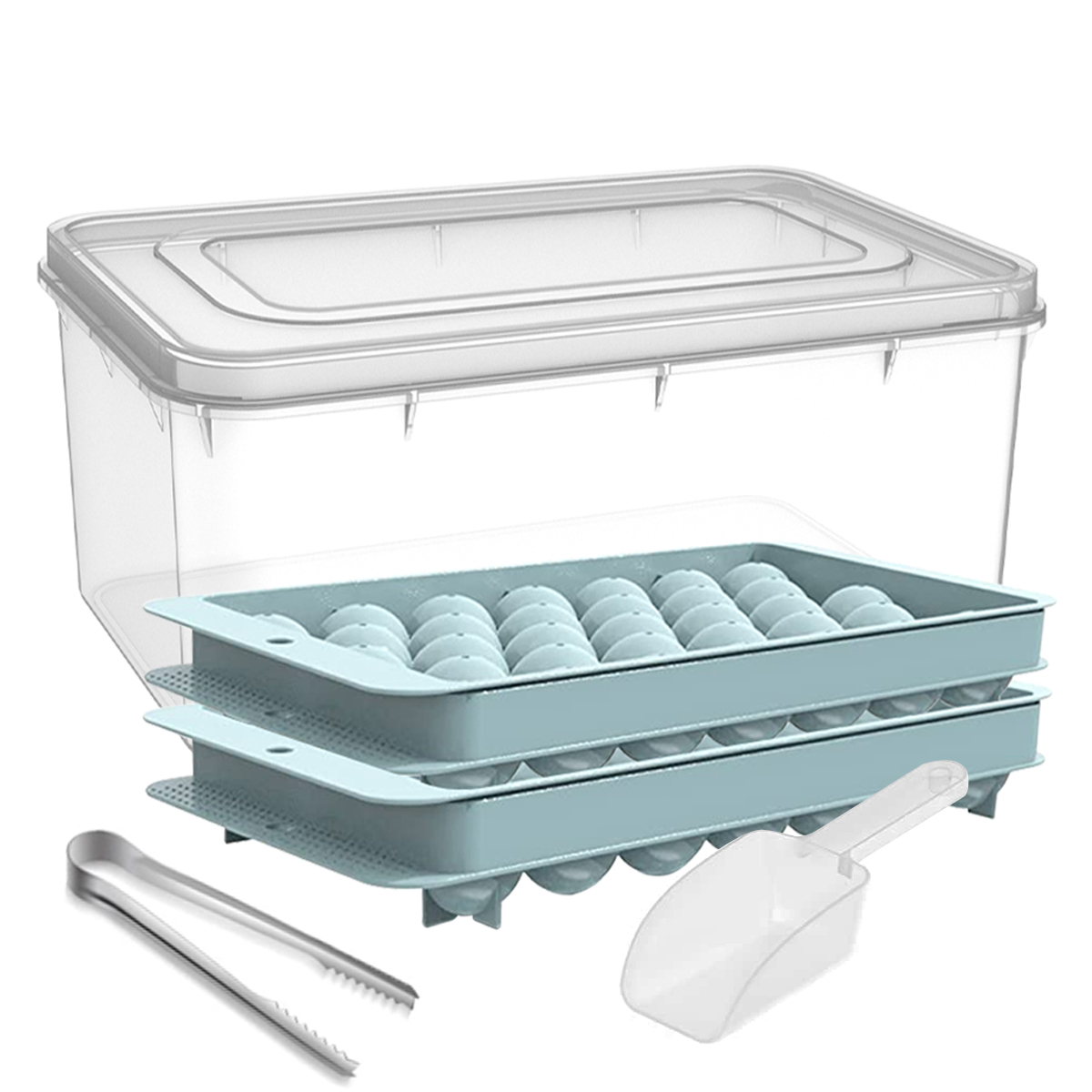 2 Ice Tray & 1 Ice Scoop & 1 Tong & 1 Bin