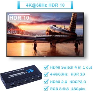 Conmutador HDMI 4K, 4 puertos, 4 en 1, Out HDMI2.0b, compatible con 4K, 60HZ, HDR10, con Control remoto - Product Image 6