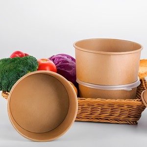 500ml 750ml 1000ml 1100ml 1300ml Disposable Biodegradable PLA Coated Water Based Kraft Salad Paper <strong>Bowl</strong> With Lid - Product Image 5