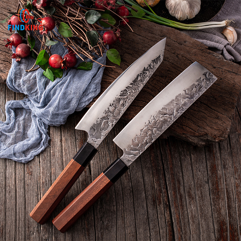 Handmade Forged Stainless Carbon Steel Cooking Chef Knife 8 Inch Nakiri Knife 2 pcs Japanese Octagonal Handle Kitchen Knife