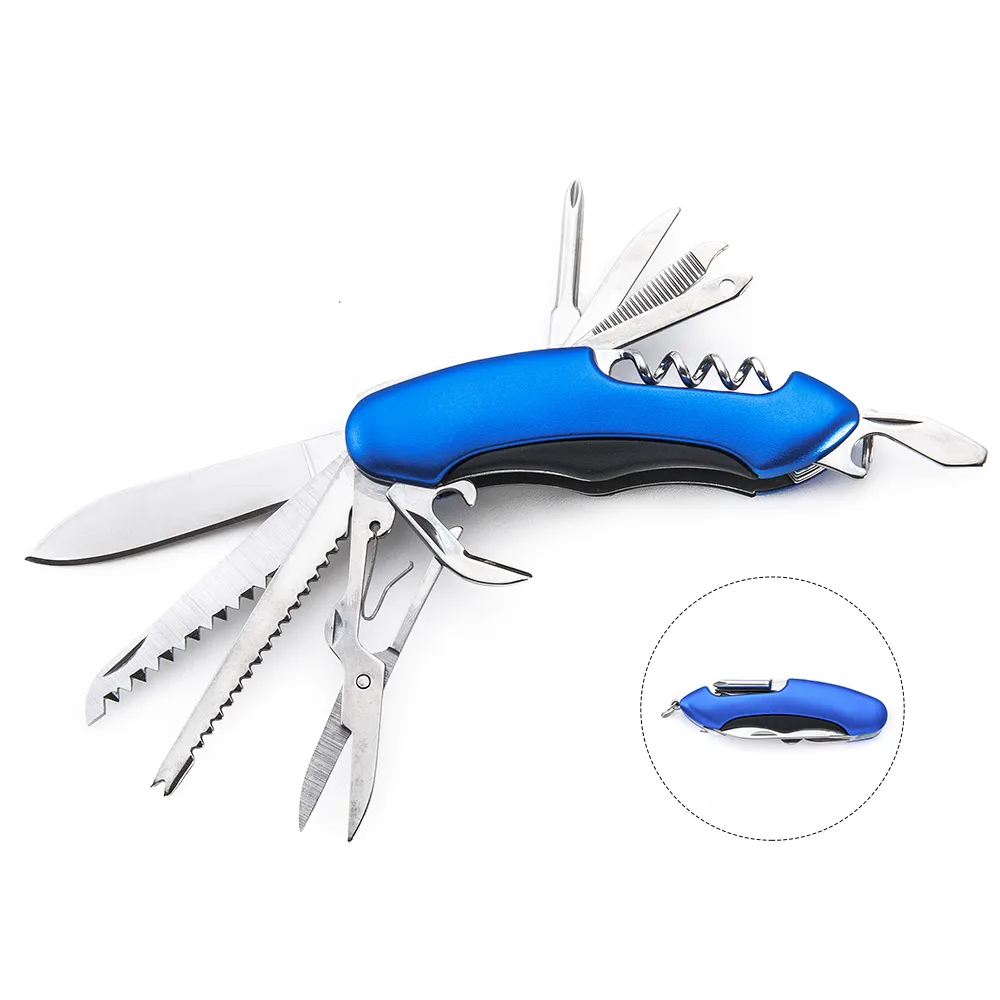 Couteau à outils de poche pliable multi-fonction de style suisse bleu