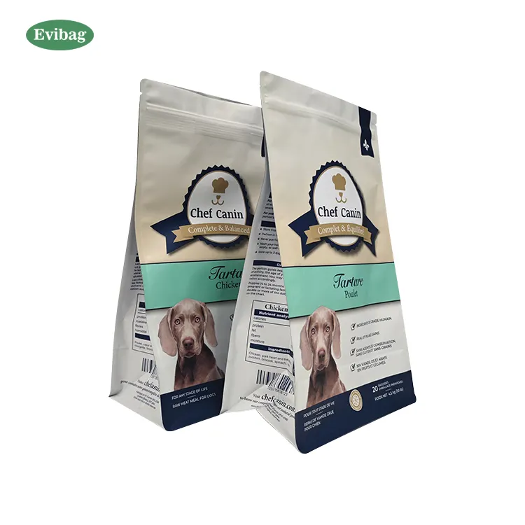 Tas kemasan makanan hewan peliharaan, kantong kemasan makanan anjing bagian bawah datar untuk anjing 1kg 2kg 2.5kg 5kg