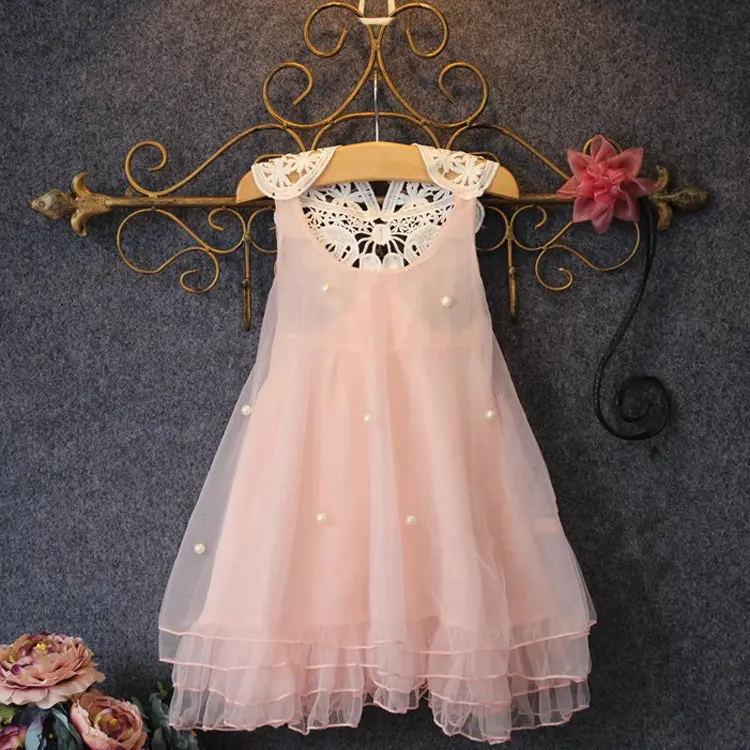 2014 primavera algodón encantador Casual princesa bebé niña vestidos para niños ropa rosa/amarillo