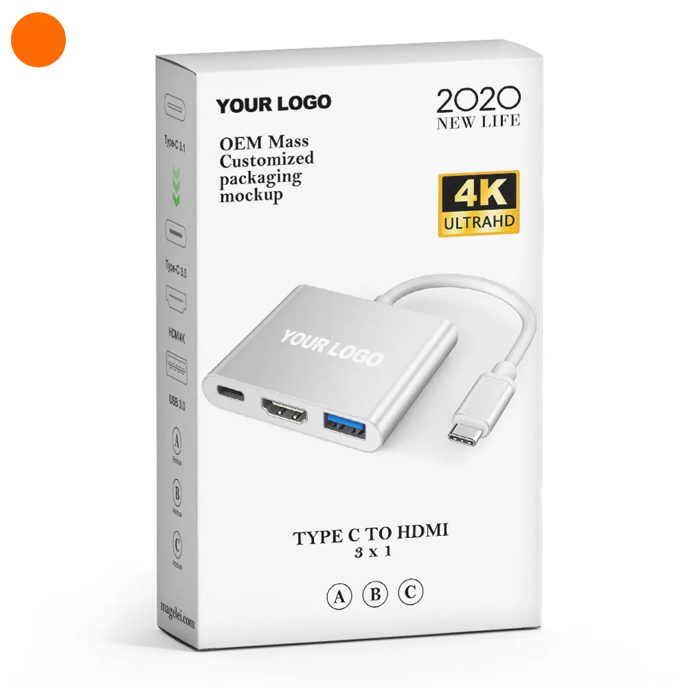 OEM USB C a HDMI 4K adaptador multipuerto 3 en 1 Tipo C Hub con USB 3,0 + puerto de carga C convertidor Digital