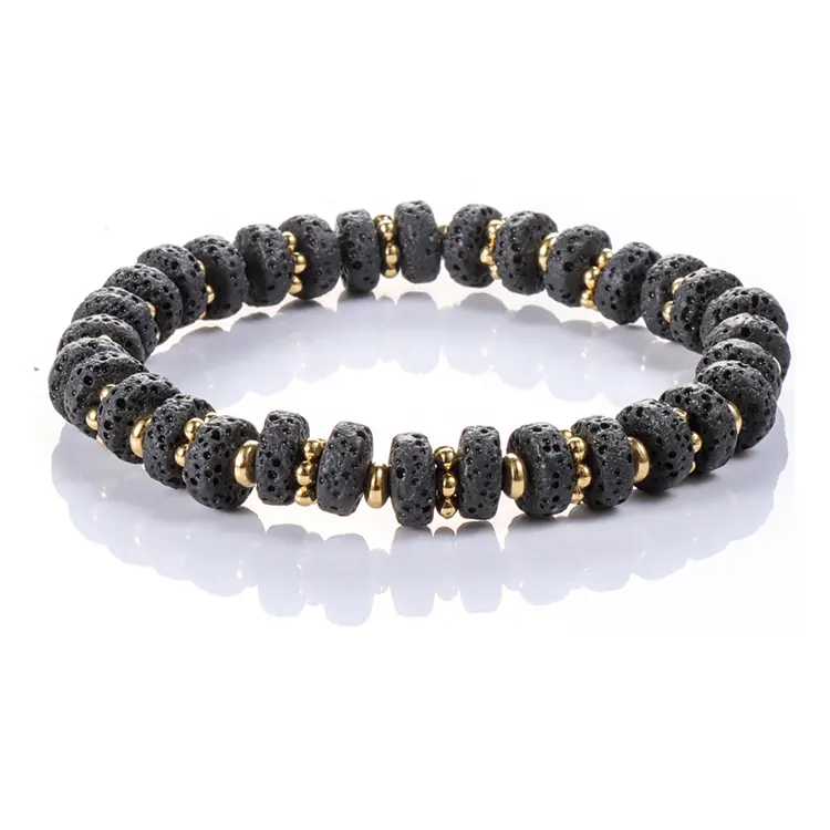 Accessoires de bijoux en acier inoxydable de haute qualité corde élastique Bracelet en pierre volcanique perles Bracelets pour hommes