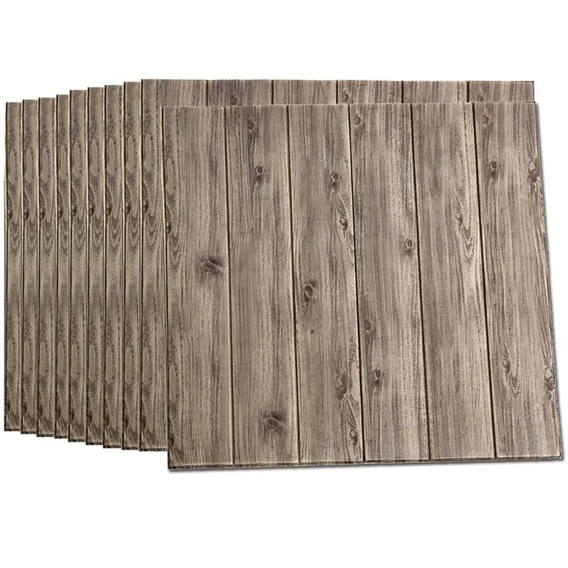 Panel de pared 3D para decoración, placa de espuma de pelar y pegar para pared, adhesivo de espuma de PE 3d de grano de madera