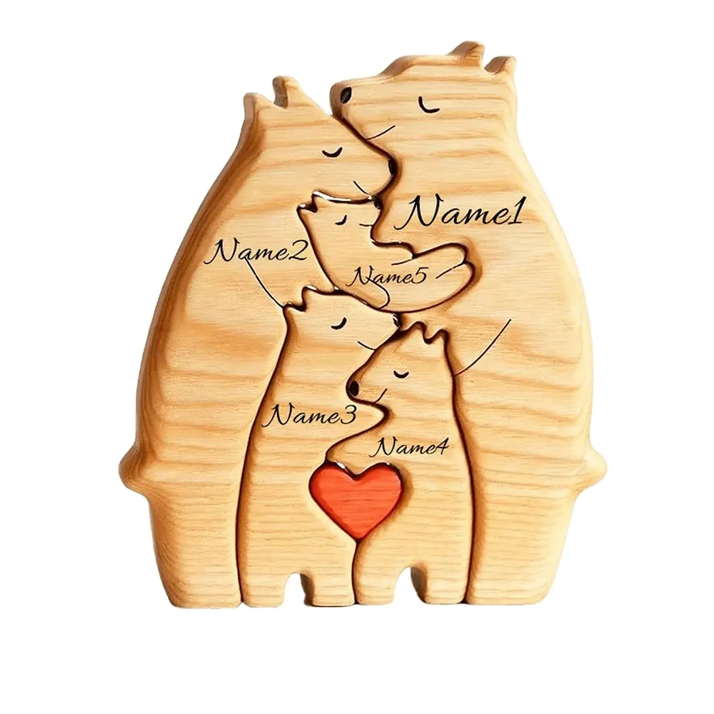 Juguetes de madera maciza en forma de corazón, bloques de construcción 3D de madera, rompecabezas 3D familiar, rompecabezas de Arte de oso creativo, decoración de adorno de mesa de regalo