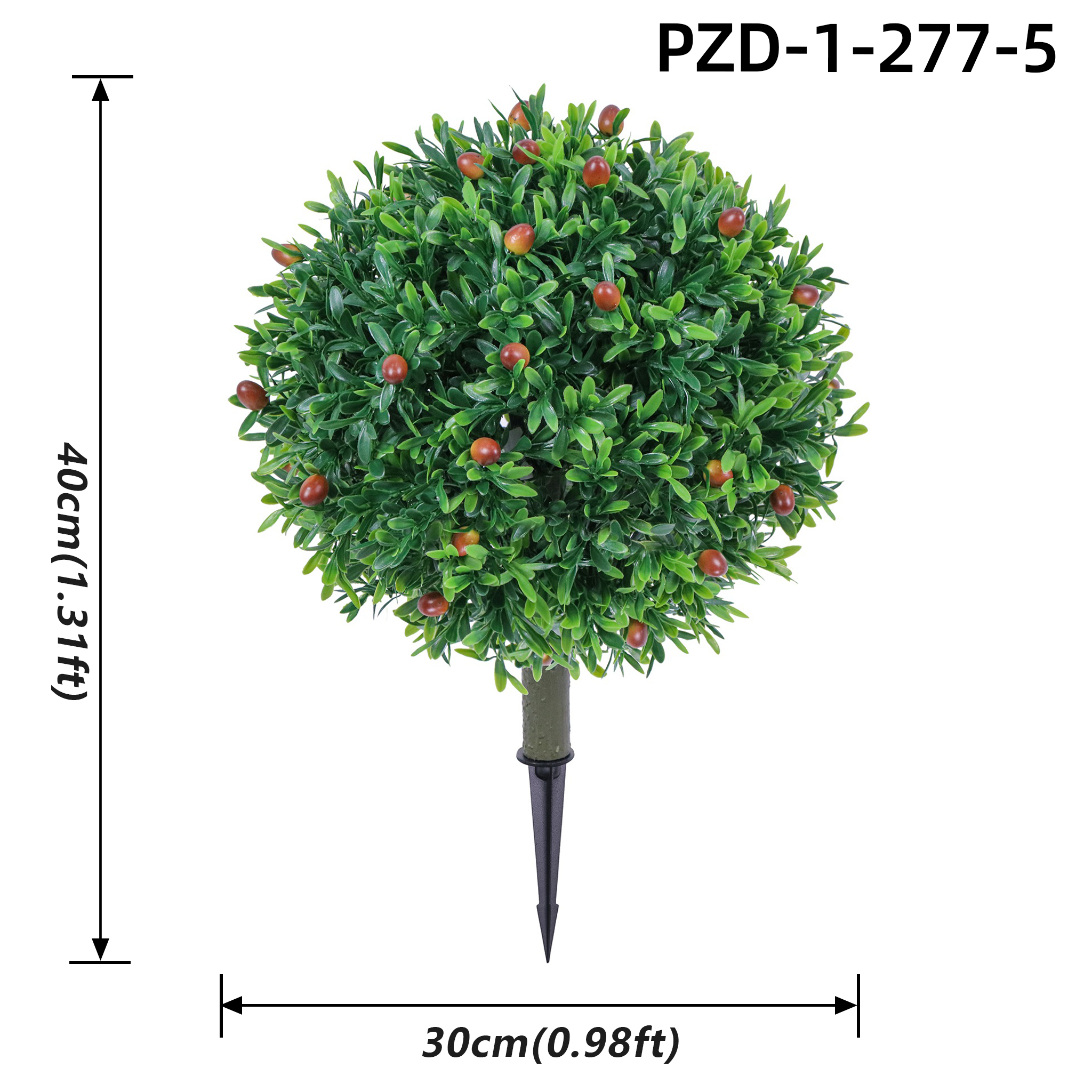 Green Artificial Round Topiary Ball With Fruits Ground Stake