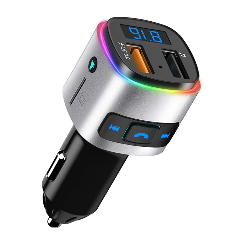 عدة سيارة بشاحن هاتف ذكي USB مزدوج طراز BC41 مع محول راديو FM ومشغل MP3 للسيارة QC 3.0