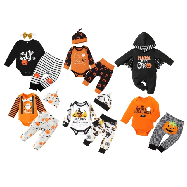 Vêtements d'Halloween pour enfants Costume Design Enfants Garçons Citrouille Impression Vêtements Ensembles Pull et Pantalon 2 PCS Ensemble
