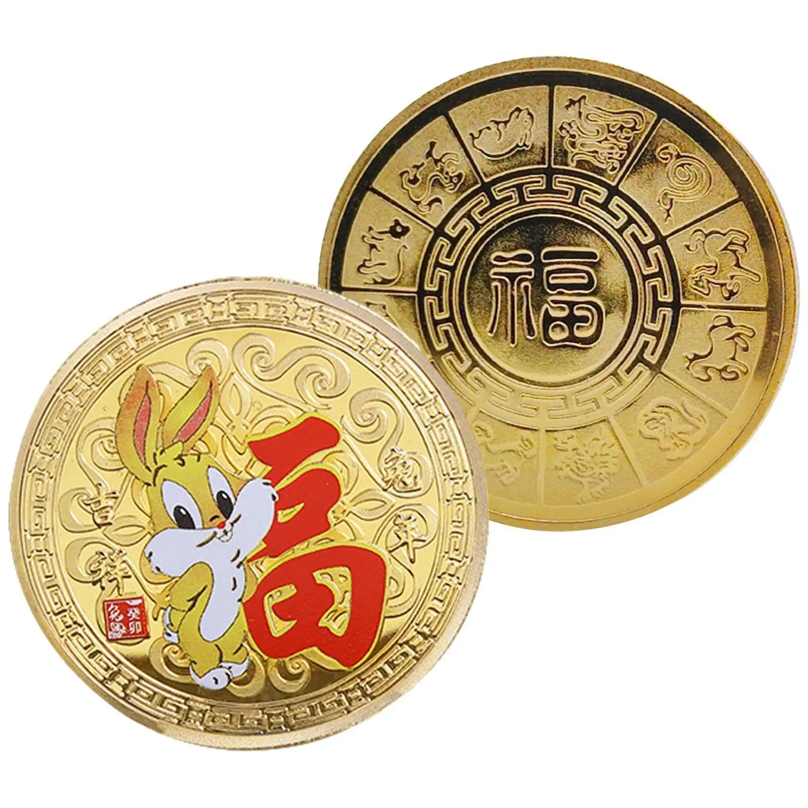 2023 ano novo chinês sorte coelho bonito comemorativo moeda presente de luxo metal ouro personalizado moedas de lembrança